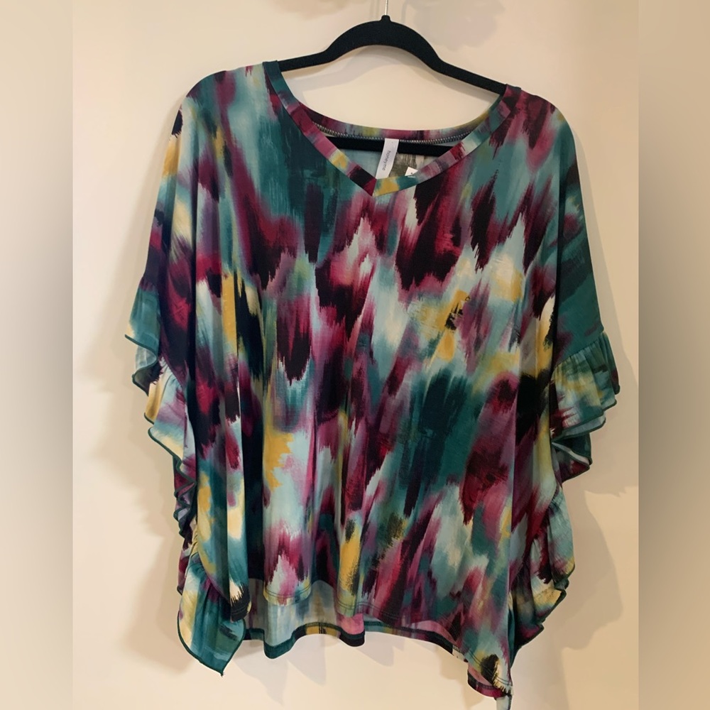Multi color ruffle poncho